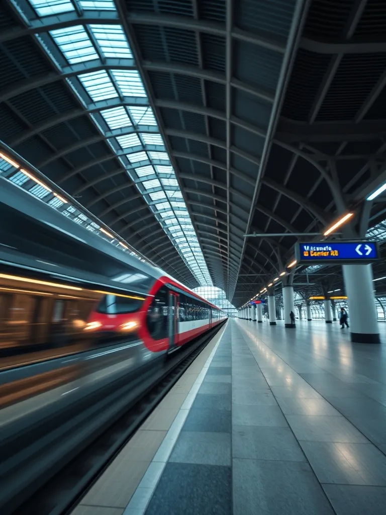 A modern train station with a high-speed train, architectura
