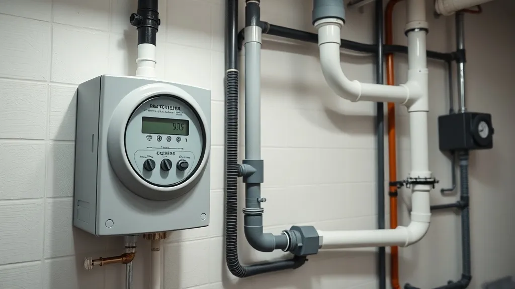 A professional photo of a modern electricity meter and water